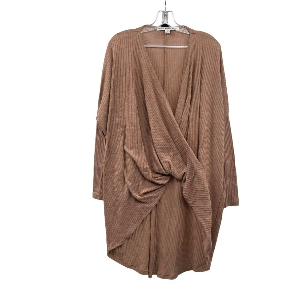 HYFVE Womens Twisted Front Hi Low Sweater V-Neck Tan Size Small